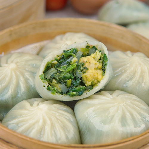 荠菜鸡蛋薄皮包子儿童早餐半成品冻速食品懒人素馅水晶小笼包营养