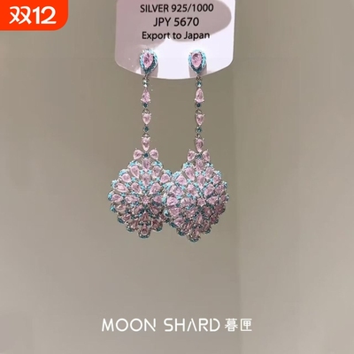 爆闪粉蓝撞色花朵耳钉女小众设计夸张高级感重工精致气质绝美耳饰