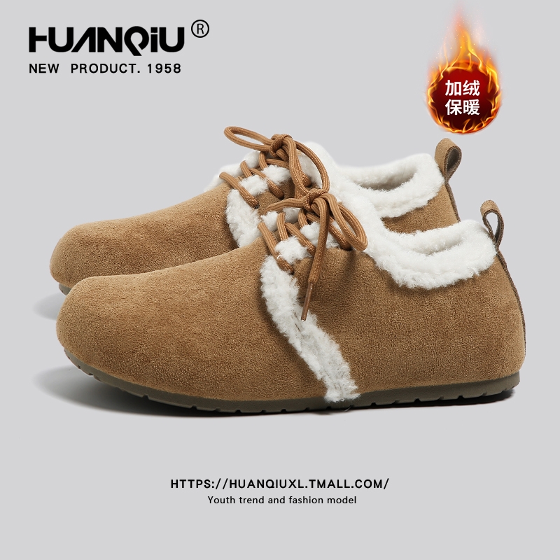 环球加绒勃肯鞋女2025秋冬新款女士平底雪地靴保暖毛毛鞋休闲棉鞋