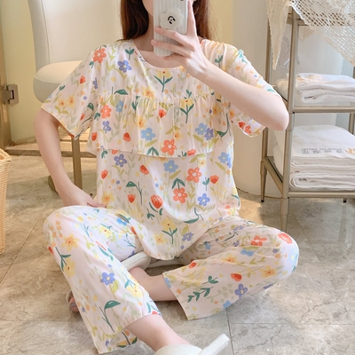 女士人造棉短袖长裤柔软舒适