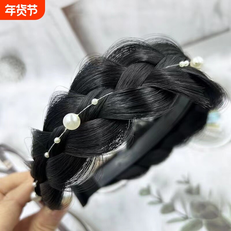 俏瑶辫发防滑假发带齿女手工珍珠发箍辫子宽边饰品麻花鱼骨辫头箍