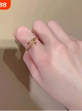 原创无钻钉子戒指女小众设计感高级轻奢食指戒情侣对戒玫瑰金黄金