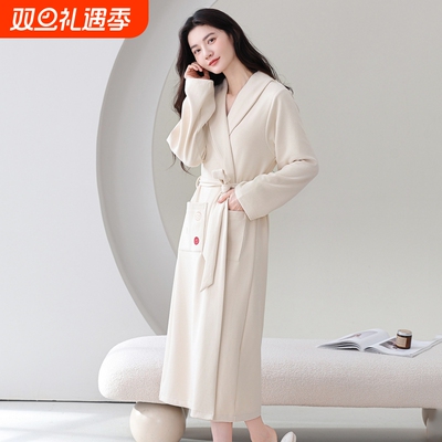 秋冬2025新款睡衣女款德绒加长睡袍女士家居服沐浴袍可外穿加厚
