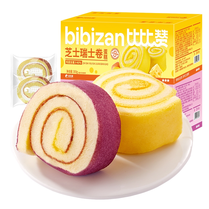 比比赞瑞士卷紫薯味/芝士味300g x1箱