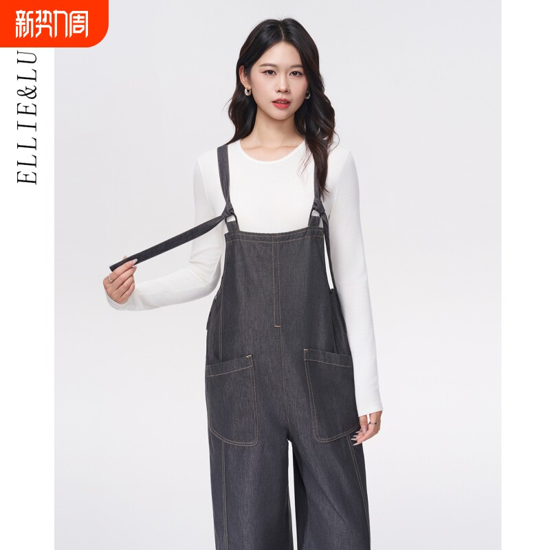 ELLIELUKE孕妇工装背带裤春夏外穿时尚牛仔阔腿裤小个子新款