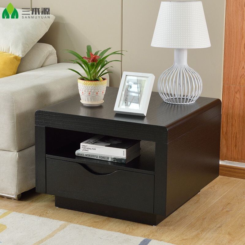 b北欧现代简约沙发边柜角几家用黑色正方形客厅小茶几卧室座