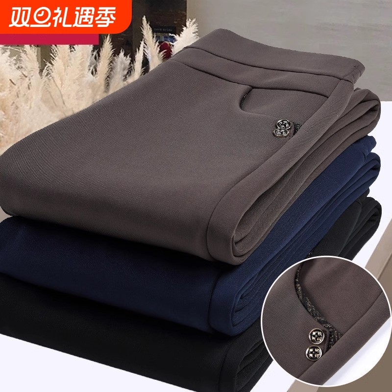 中年妈妈裤子春秋款松紧弹力直筒长裤中老年人秋冬加绒外穿休闲裤