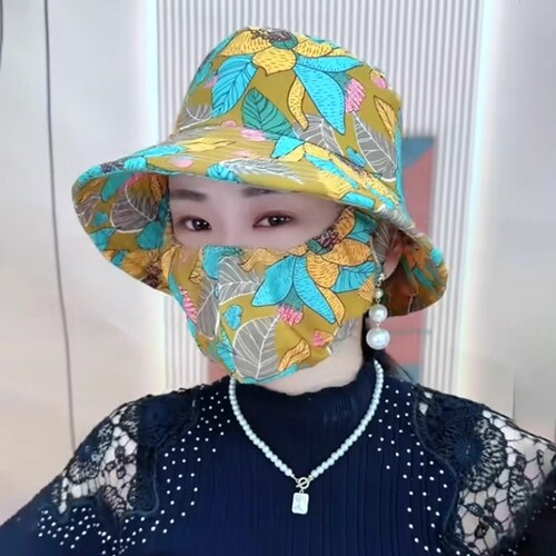 防晒口罩一体帽子遮阳帽防紫外线