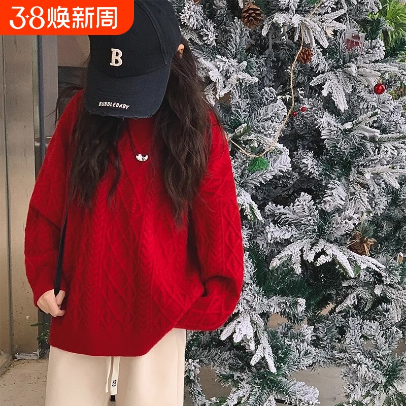 女童红色毛衣打底衫冬装针织衫大童洋气女孩毛线衣儿童上衣毛线衫