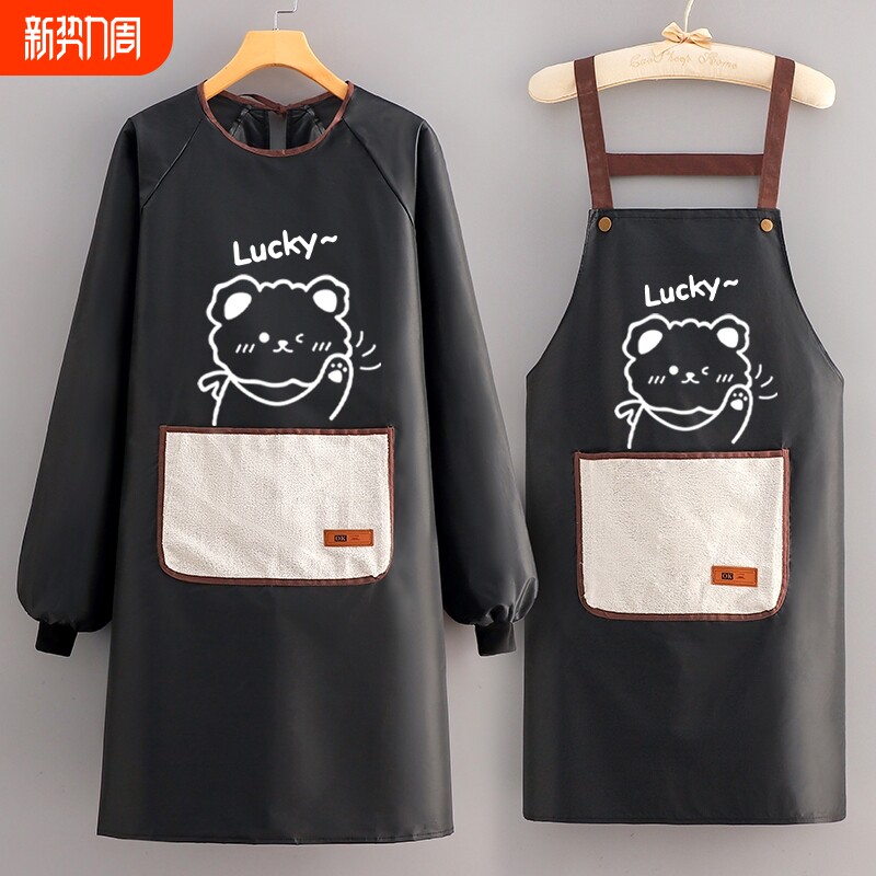 家用厨房防水防油围裙餐饮专用成人工作服长袖罩衣女做饭围腰男士