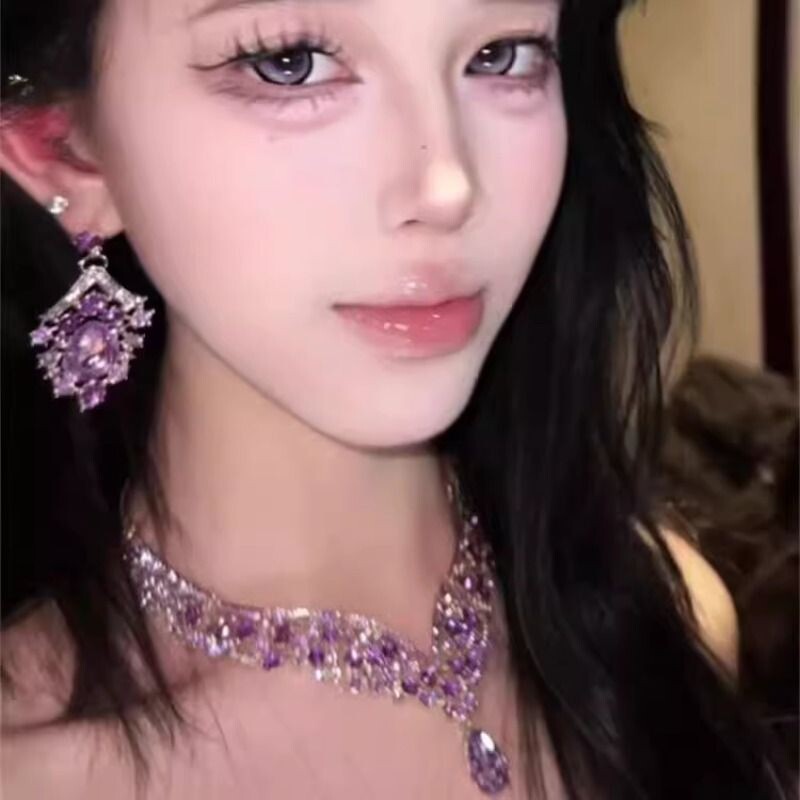 zoozmomo紫色闪钻项链女2025新款轻奢高级感锁骨链套装配