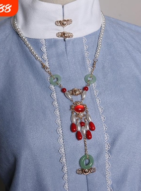 原创手工软璎珞红色水滴平安扣汉服项链立领项圈明制宋风古风配饰