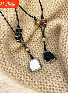 皮绳项链抽拉秋冬高档拉德高级新款毛衣配饰爆款锁骨民族风吊坠