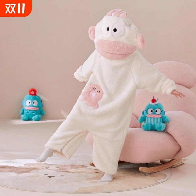 白色丑鱼儿童连体睡衣秋冬季