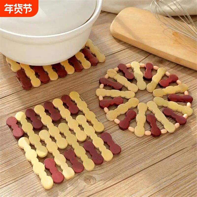 T隔热垫E1pq0-竹制餐垫加厚隔热垫餐桌垫方形圆形碗垫木质杯垫