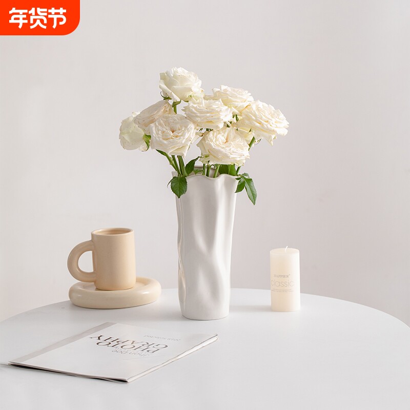 高级感奶油风陶瓷花瓶客厅摆件玄关餐面插花轻奢水培鲜花干花装饰