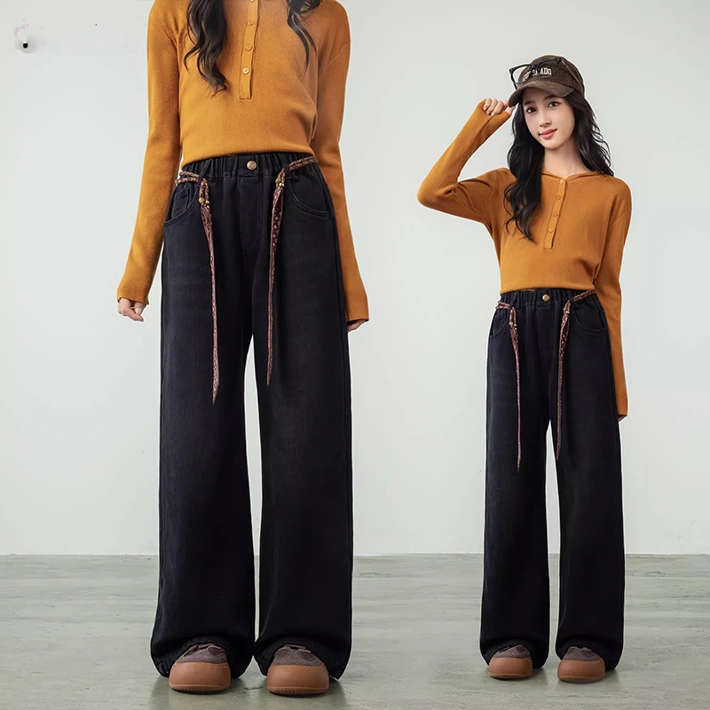 女童秋冬复古牛仔直筒裤