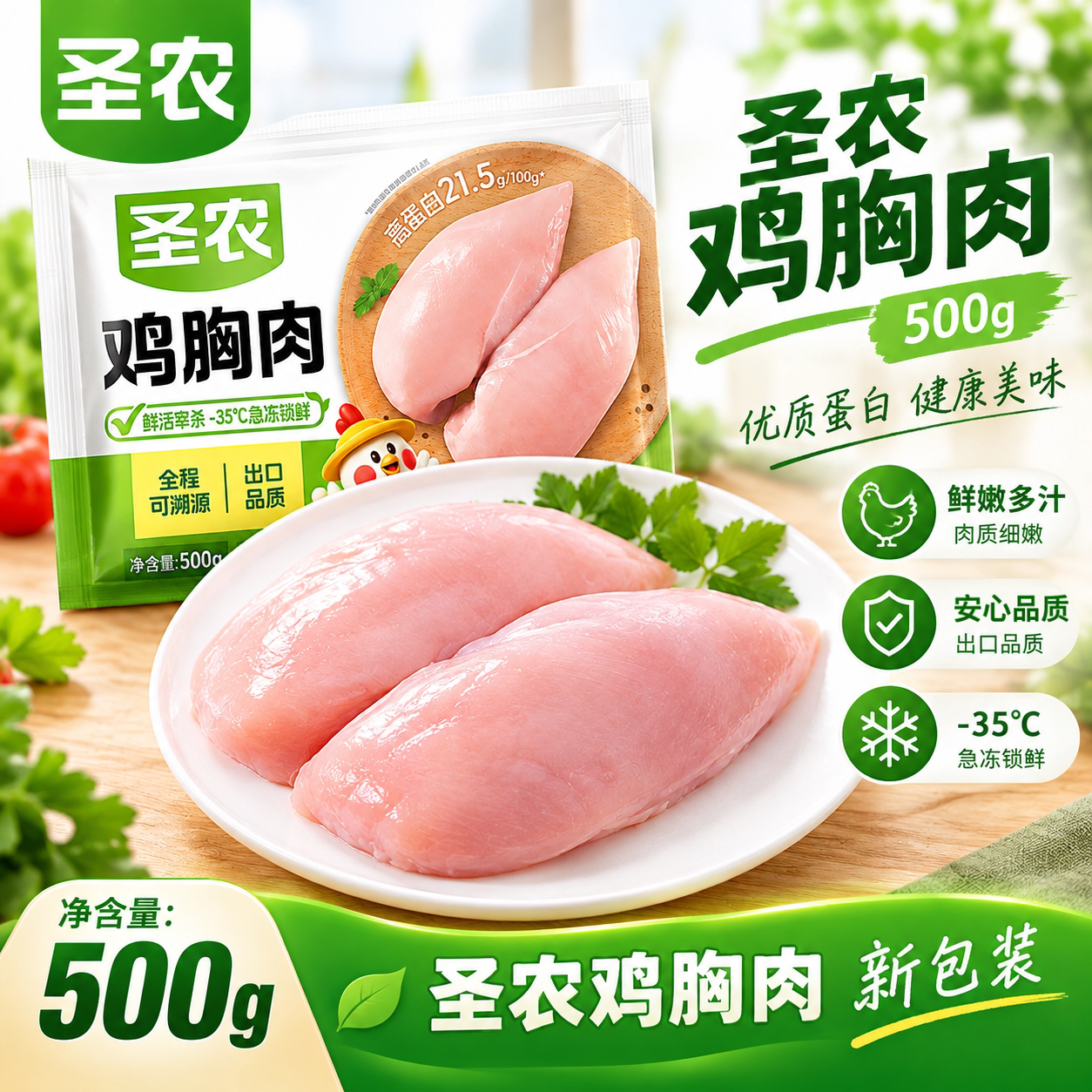 圣农鸡胸肉鸡脯肉生鸡肉6/10斤装新鲜冷冻半成品鸡大胸鸡排食品