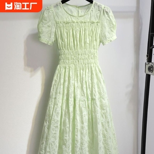 绿色小清新连衣裙女夏季2024新款小个子气质甜美仙女裙子超仙森系