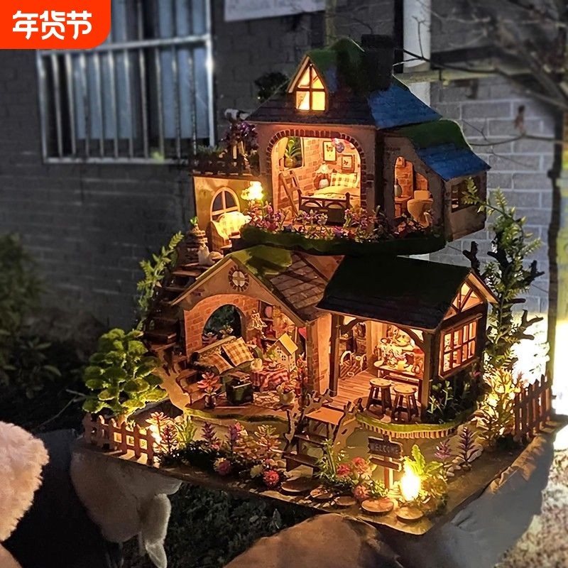 森林小屋手工拼装微缩房子模型古风别墅阁楼小院木质积木装饰摆饰,玩具/童车/益智/积木/模型,木质积木,淘宝优惠券,粉丝福利购,淘宝优惠卷