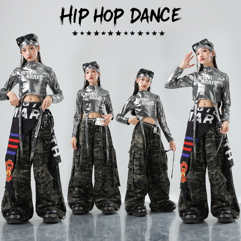 女童爵士舞jazz吊带背心长裤短裤套装儿童街舞走秀表演出服夏迷彩