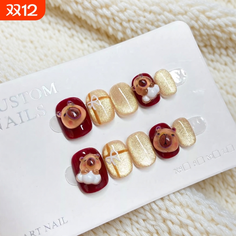 卡皮巴拉半手工穿戴甲可爱卡通小熊蝴蝶结猫眼小短甲学生童趣扁平