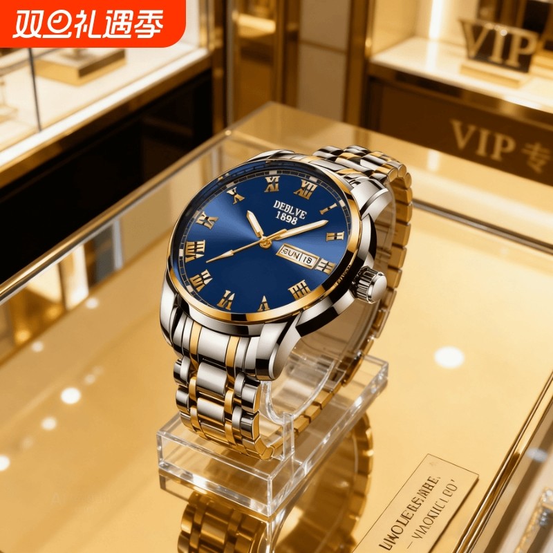 男款商务防水石英腕表镂空男士手表男正品名牌全自动非机械表钢带