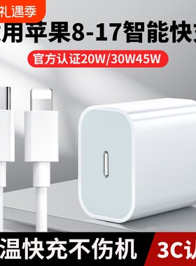 适用苹果充电头45WPD充电器iPhone15/16/17快充头14手机20数据线30w插头typec套装11XR冲iPad正品原套装13/12