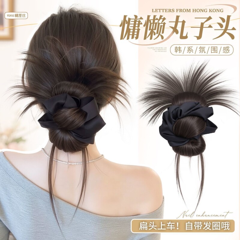 假发丸子头抓夹女鸡毛花苞头发圈仿真发盘发神器自然蓬松发包