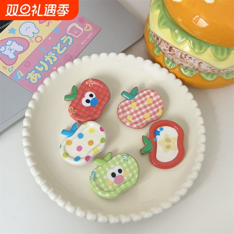 趣味可爱糖果色苹果发夹鬼马少女软萌边夹发饰发卡鸭嘴夹