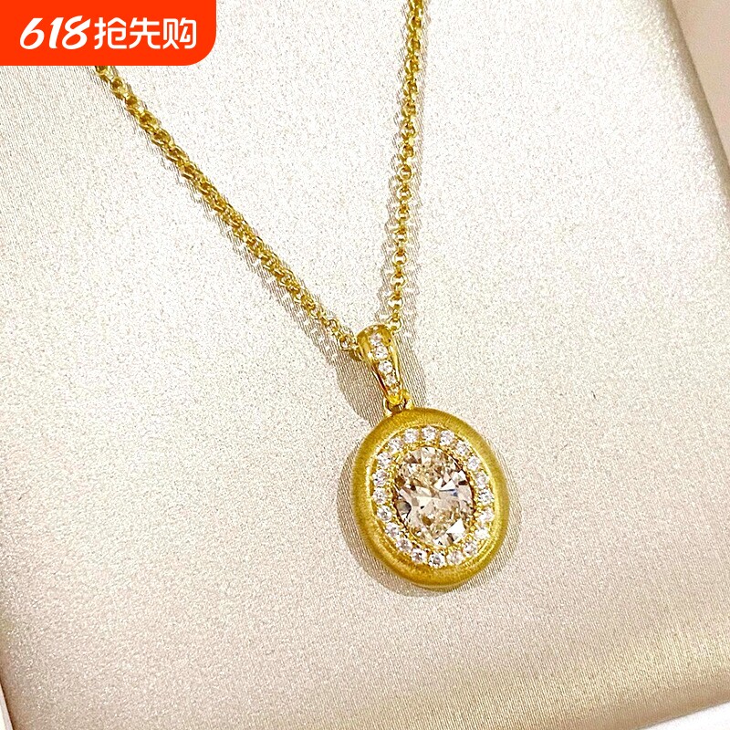 鸽子蛋项链女金色复古蛋形拉丝吊坠高级百搭设计锁骨链饰品清新