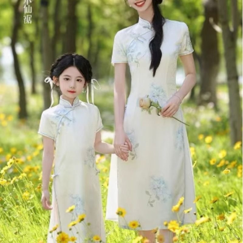 女童旗袍薄款2025新款夏装亲子装改良旗袍民国风母女新中式连衣裙