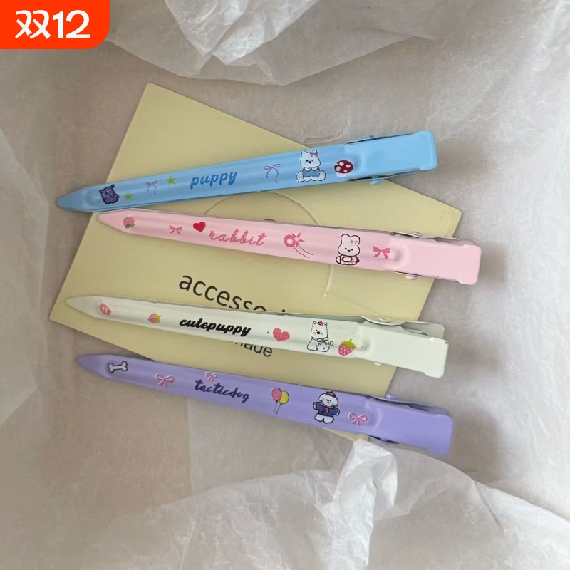 可爱小狗印花金属长条发夹日系甜美百搭少女碎发发卡发饰批发夹子