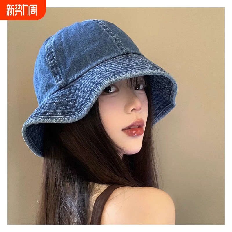 牛仔渔夫帽女日系大头围遮阳防晒盆帽百搭显脸小水桶帽子潮好看