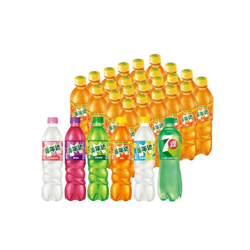 百事可乐美年达600ml*24碳酸饮料青苹果味葡萄味汽水西瓜瓶装橙味