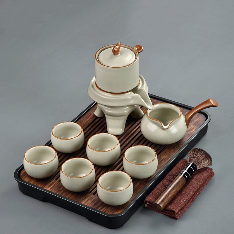唐豐2024新款汝窯懶人自動(dòng)茶具套裝家用輕奢高檔功夫石磨泡茶壺