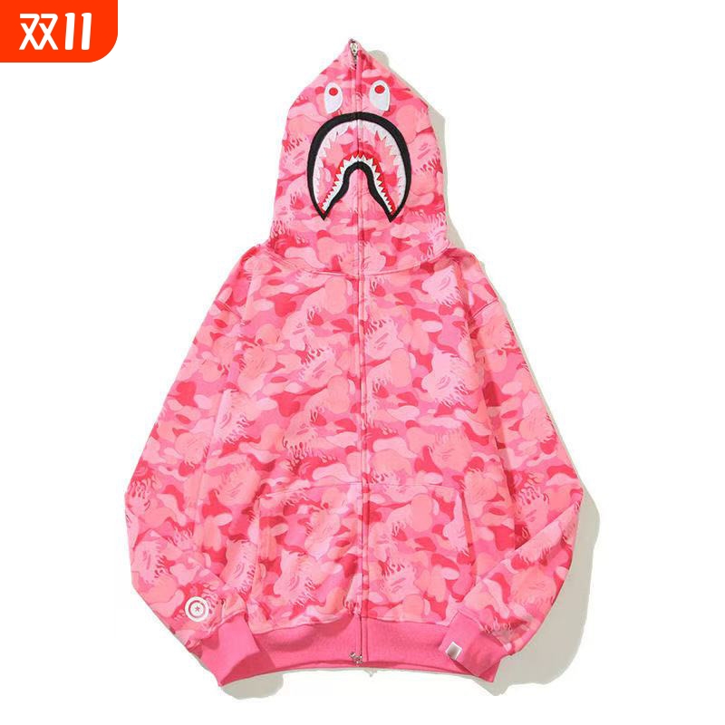 潮牌APE连帽卫衣重磅正确高版本冬SHARK APE鲨鱼迷彩拉链外套亲子