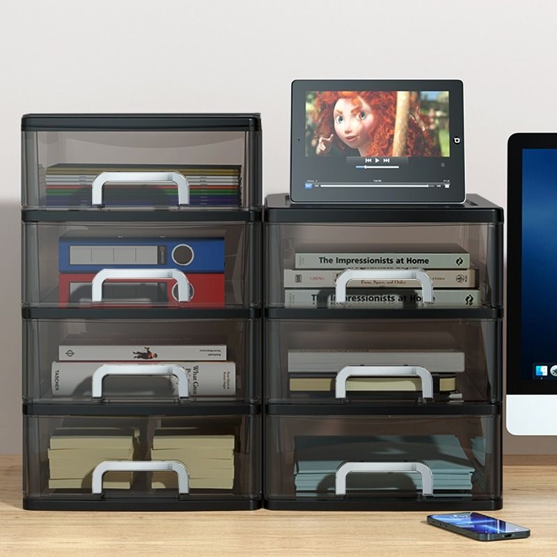 收纳多层抽屉式桌面收纳盒办公室置物架学生带抽屉收纳柜分层单层