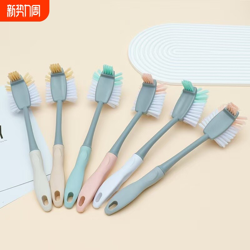 厨房长柄清洁刷双色双头家用洗锅洗碗刷子去油污不伤锅具清洁神器