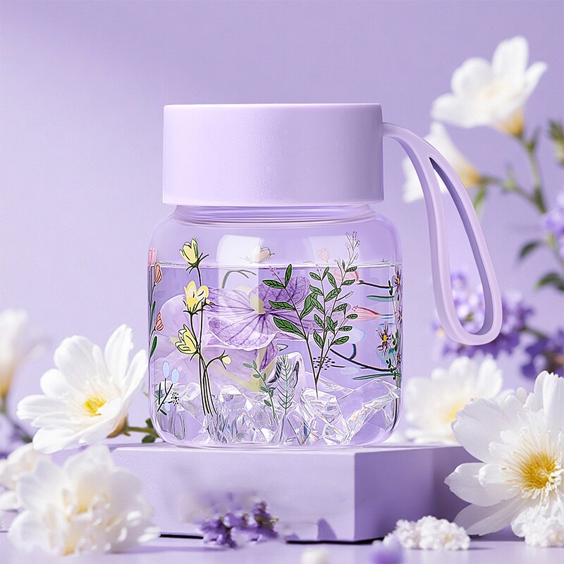 高硼硅玻璃杯女高颜值果汁杯带盖随手杯家用耐高温水杯咖啡杯子