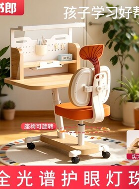读书郎一体式儿童桌椅套装小学生写作业实木学习桌家用简约可调节