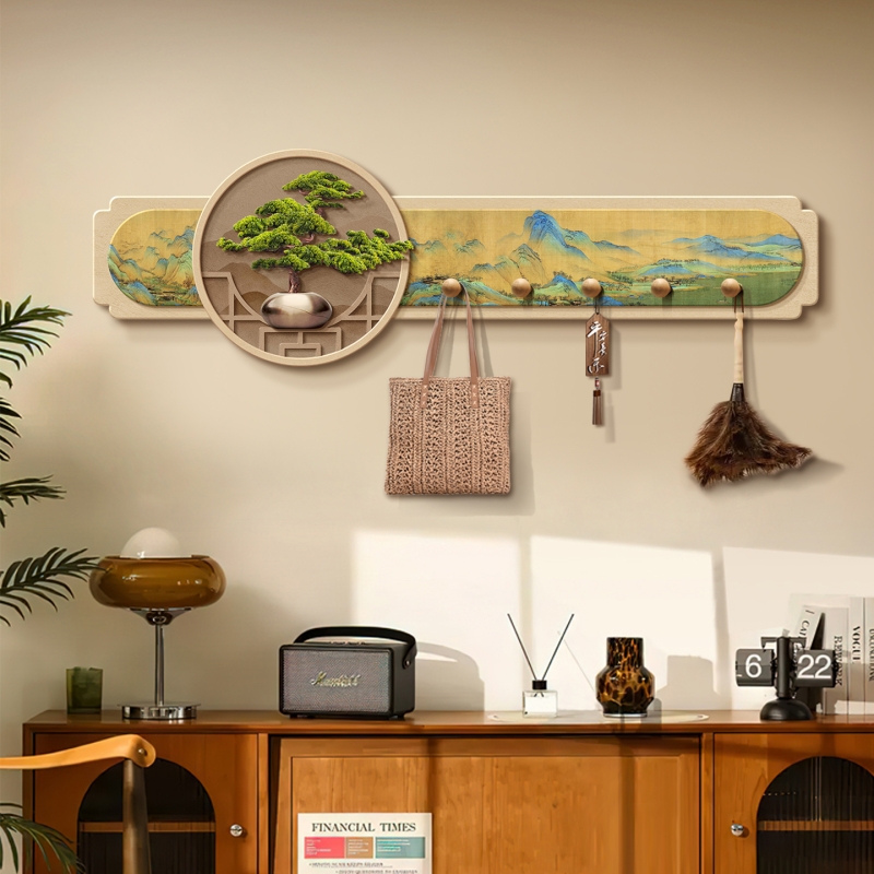 宋氏美学展示架实木衣帽架一体壁挂收纳挂钩卧室免打孔款简约现代