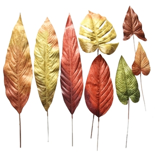 裂纹布叶子森系复古秋色树叶龟背叶仿真花家居装 饰婚庆假花