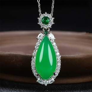 送证书冰种玉髓绿玛瑙吊坠翡翠色帝王绿聚财水滴项链挂坠玉石吊坠
