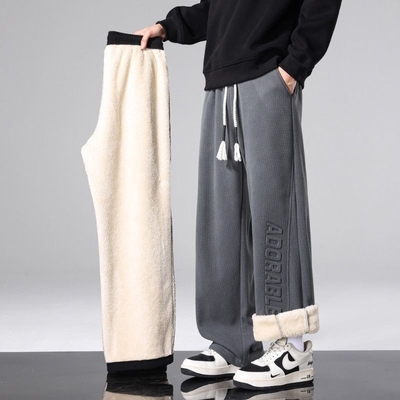 羊羔绒裤子男士冬季新款保暖加绒加厚棉裤宽松青少年运动休闲长裤