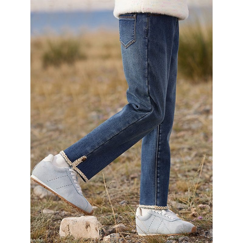 女童春秋洋气小香风花边牛仔裤