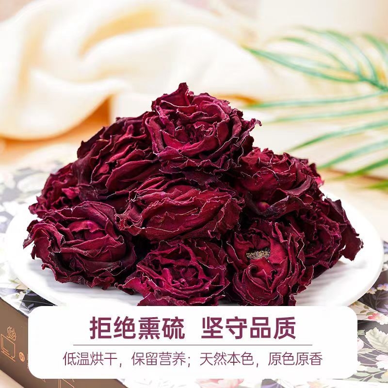 2025云南基地直发墨红玫瑰烤干冻干玫瑰花瓣整朵花果茶散装批发