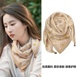 百搭秋冬小方巾丝巾围巾护颈女2025新款 棉麻磁扣高级领巾懒人磁吸