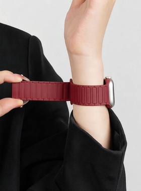 适用苹果手表iwatch表带硅胶磁吸2026红色s10/s11回环式运动手表带applewatchse/ultra替换腕带粉色黑色星光