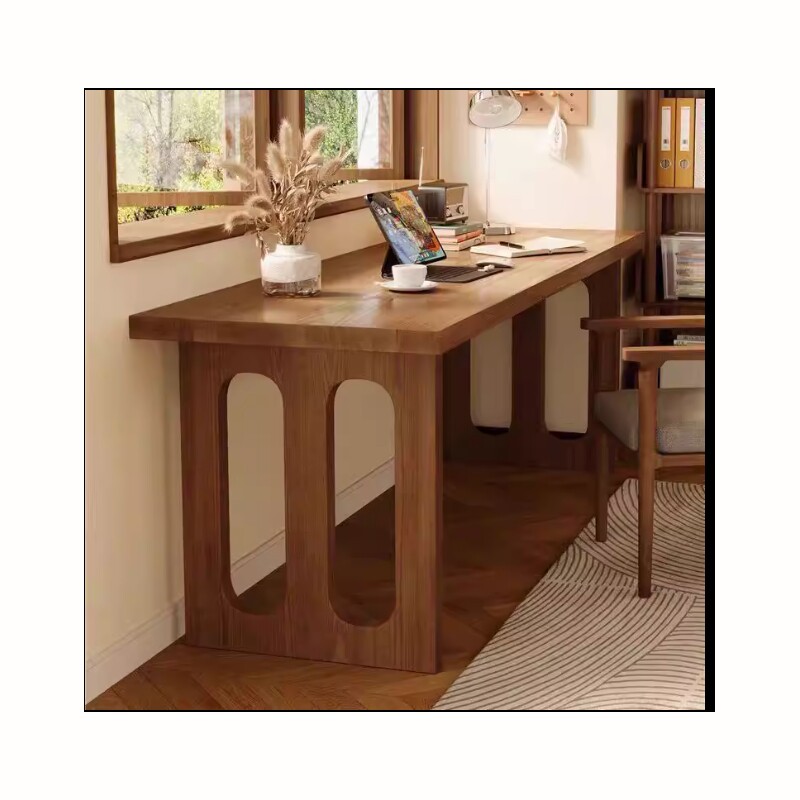 a家用实木双人书桌台式电脑桌床边长条学习写字桌卧室办公桌工作